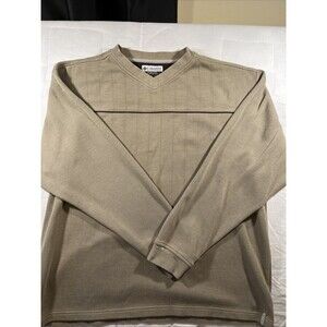 Vintage Columbia Mens XXL Faded Spell Out Ribbed Knit V-Neck Sweater Beige
